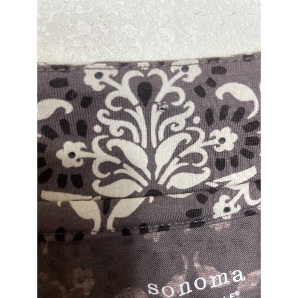 Sonoma Medium Printed Blouse Gray Short Sleeve Pleated Front Scoop Neck Cotton - Picture 6 of 11